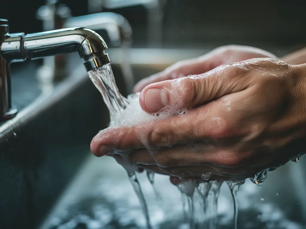 Una persona se lava las manos con agua potable