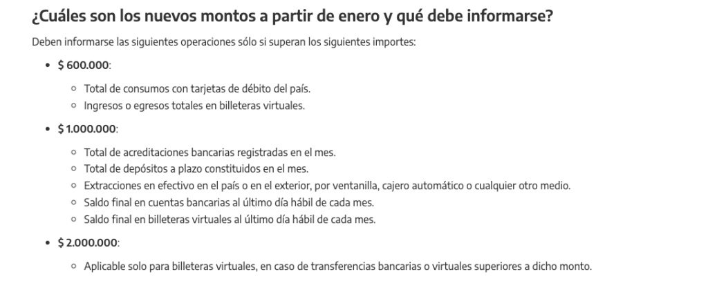 Montos de dinero que se deben informar a ARCA para transferir