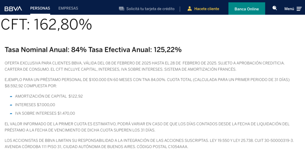 tasa del préstamo personal del BBVA