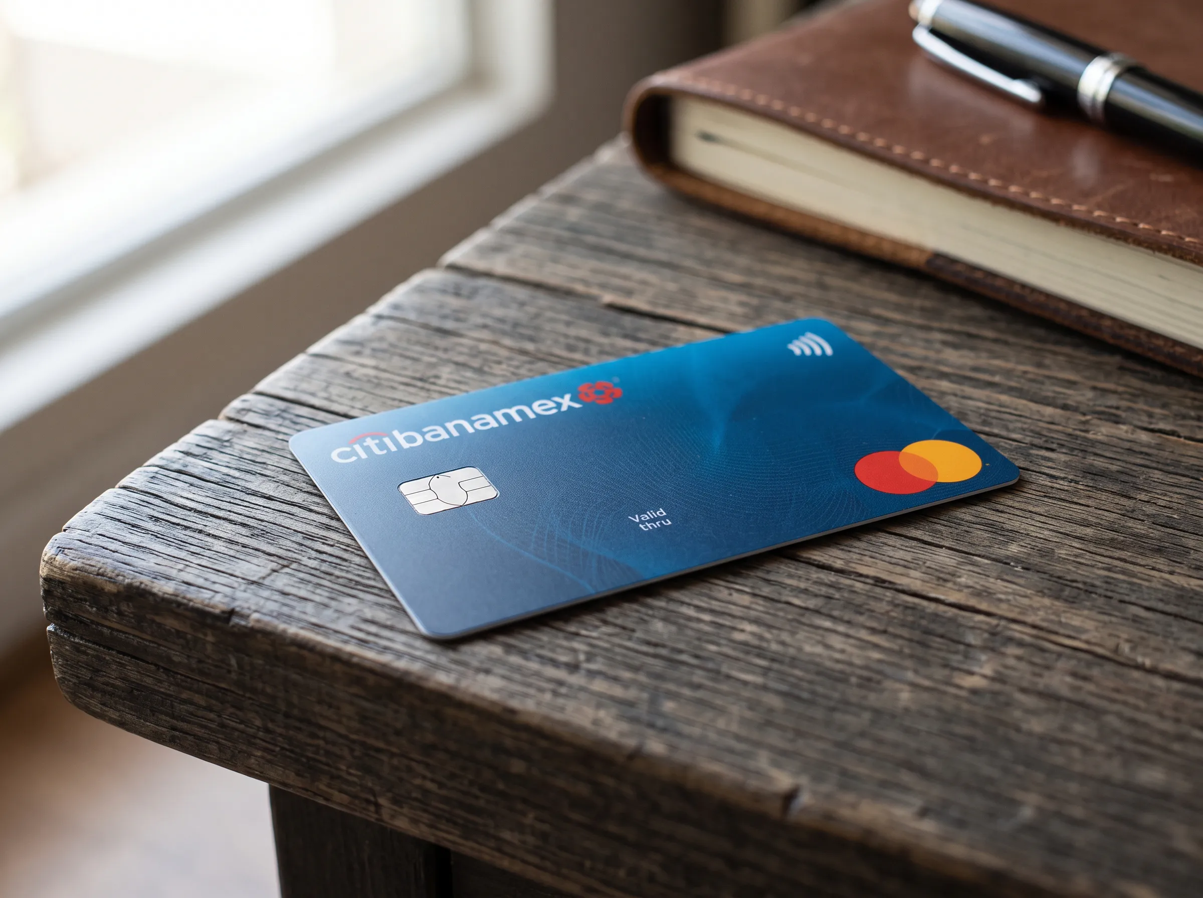 Tarjeta de crédito Banamex apoyada sobre una mesa